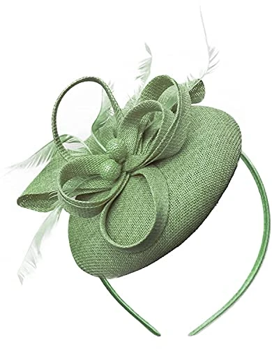 Bead Round Pillbox Loop Sinamay Headband Fascinator for Women Wedding Ascot Races[Sage Green]
