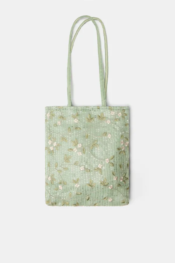 Beaded Floral Bag - Green