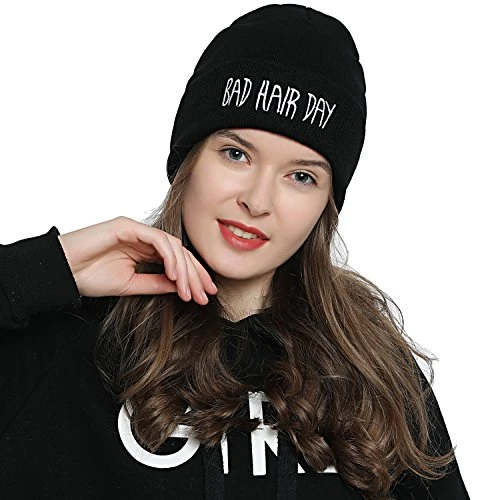 Beanie hat women Ladies Winter hat black with Statement - BAD HAIR DAY