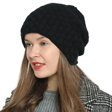 Beanie hat Women Winter hat Long Slouch Knit Knitted with Fleece Lining - Black Beanie hat Women Winter hat Long Slouch Knit Knitted with Fleece Lining - Black