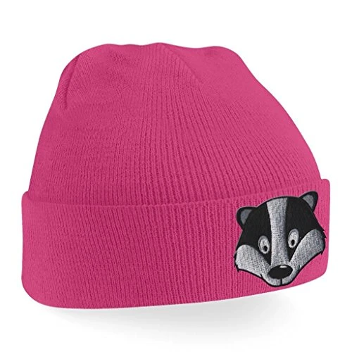 Beanie Hats for Women Badger Face Beanies Embroidered Animal Face Knitted Wooly Hat One Size Fits All Women's Beanies - Pink