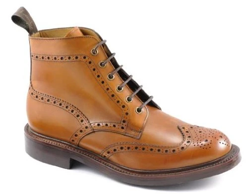 Bedale Men's Lace Up Derby Brogue Boots in Burnished Tan Calf Leather (9.5 UK)