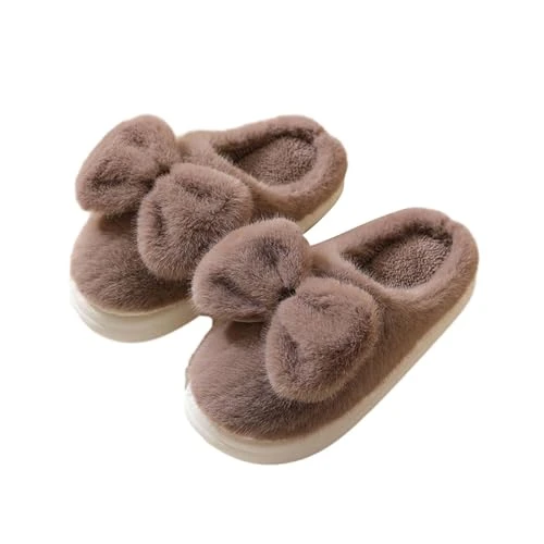 Bedroom Slippers Womens Fluffy Fur Fleece Slippers Cute Comfortable Memory Foam Terry Cloth Loafer F