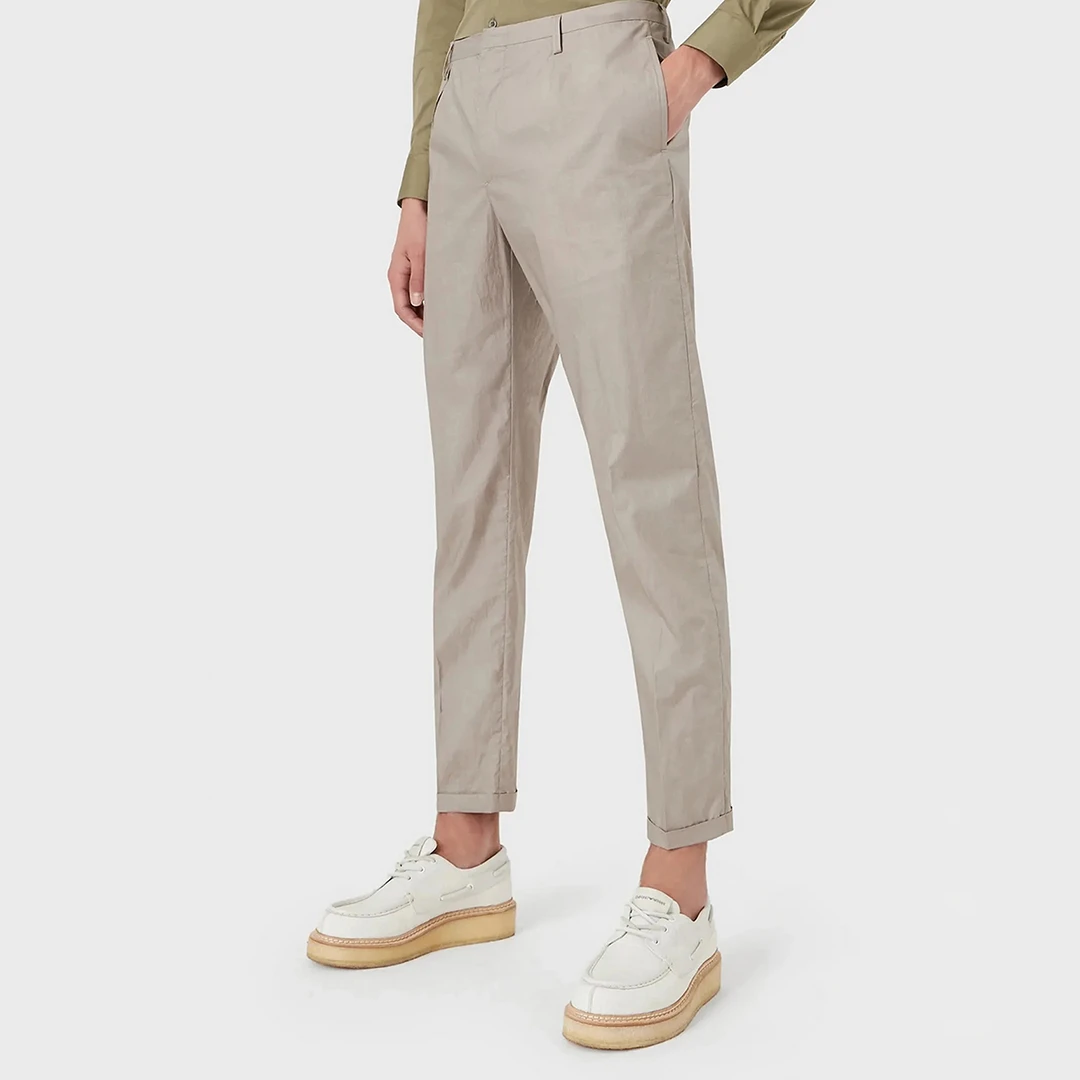 Beige Cropped Cotton Trousers