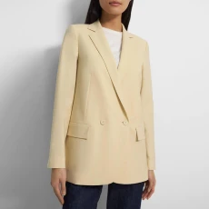 Beige Double Breasted Wool Blend Jacket