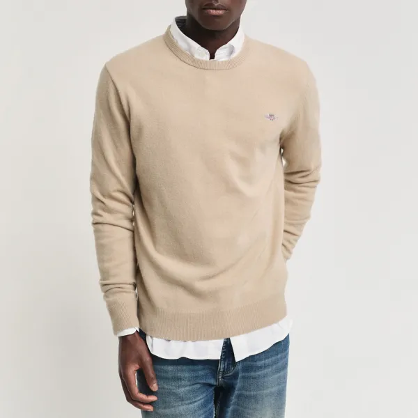 Beige Extra Fine Lambswool Crew Neck Jumper - Beige