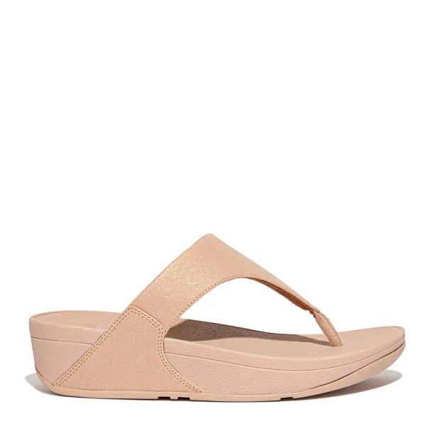Beige Lulu Leather Shimmer Toe Post Sandals - Beige