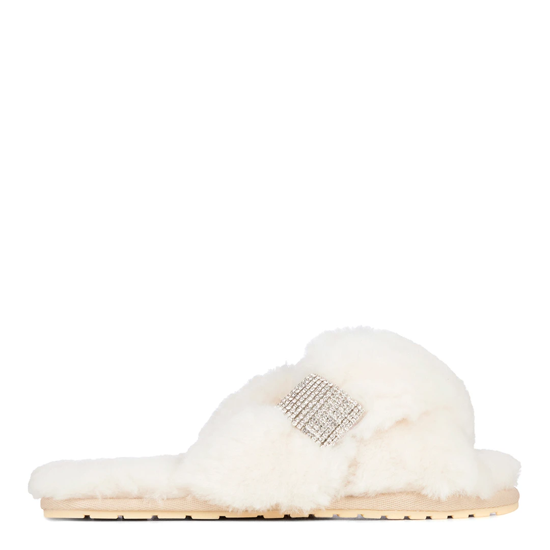 Beige Mayberry Sheepskin Crystal Slippers