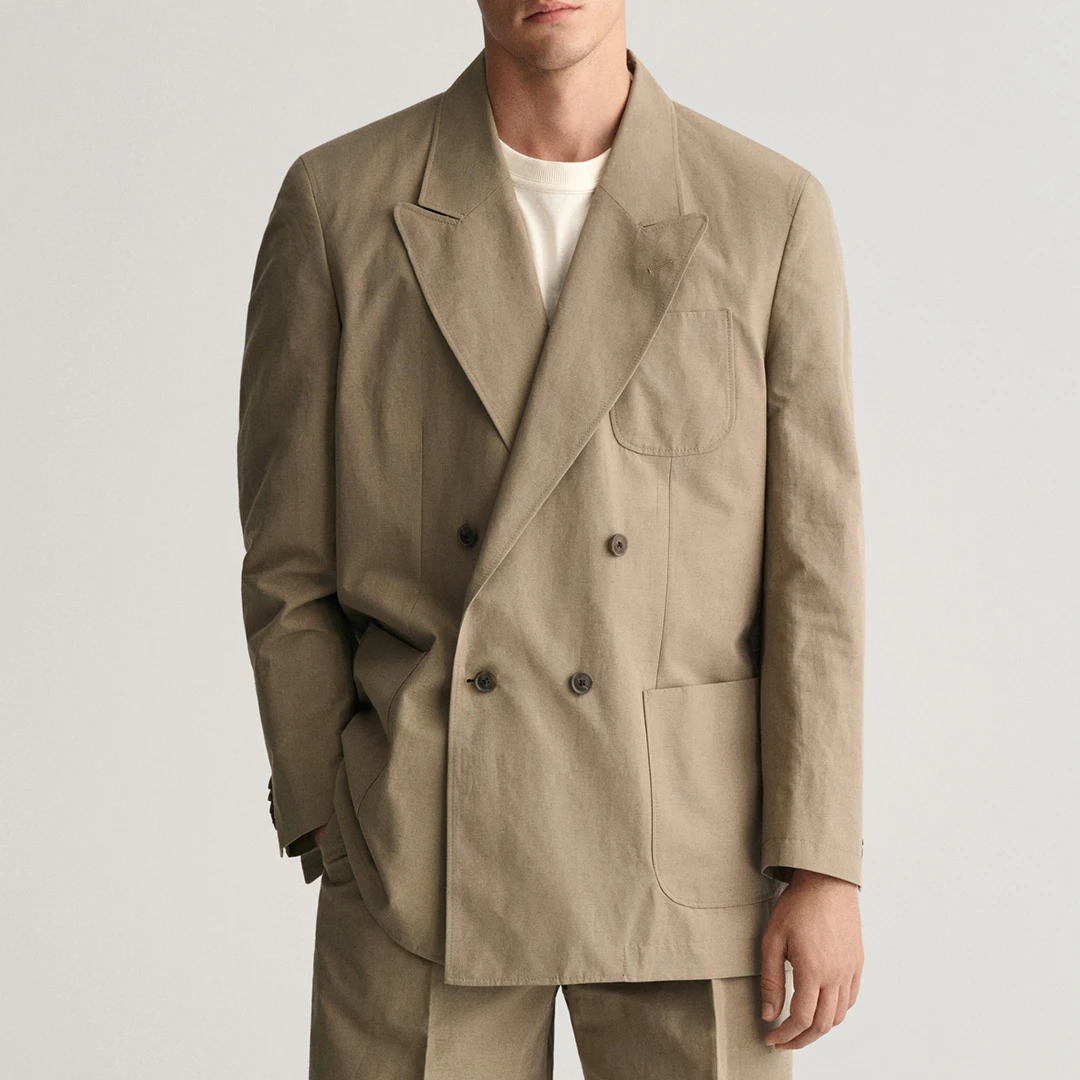 Beige Oversized Safari Suit Blazer - Green