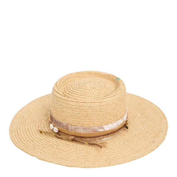 Beige Raffia Trim Hat