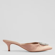 Beige Satin Estella Heeled Mule