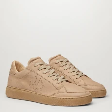 Beige Track Low Top Leather Trainers - White