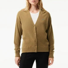 Beige V-Neck Wool Cardigan