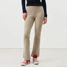 Beige Wool Blend Fit and Flare Joggers