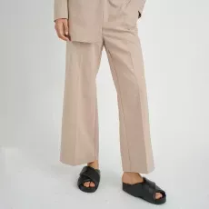 Beige Zella Wide Cotton Trousers