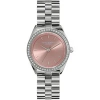 Bejewelled Pink Stainless Steel Bracelet Watch