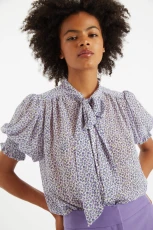 Belia Rosetta Tie Neck Blouse - Lilac
