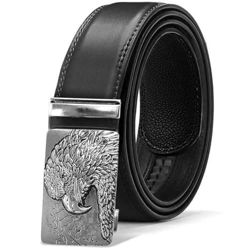 Belt Men's Automatic Business Leather Belt Men's Clothing Belt Ratchet Suit Leather Belt Denim Belt Metal Denim Belt for Men, Buckle Model 14 + Black, Gürtelgröße 135 cm