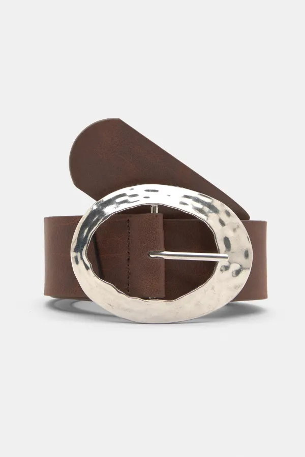 Belt With Round Buckle - Brown