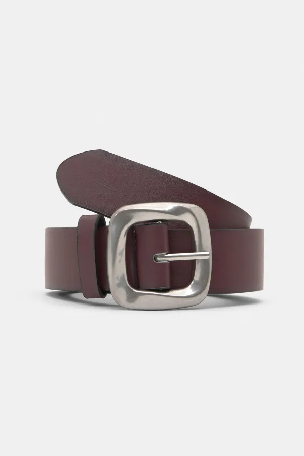 Belt With Square Buckle - Chocolate