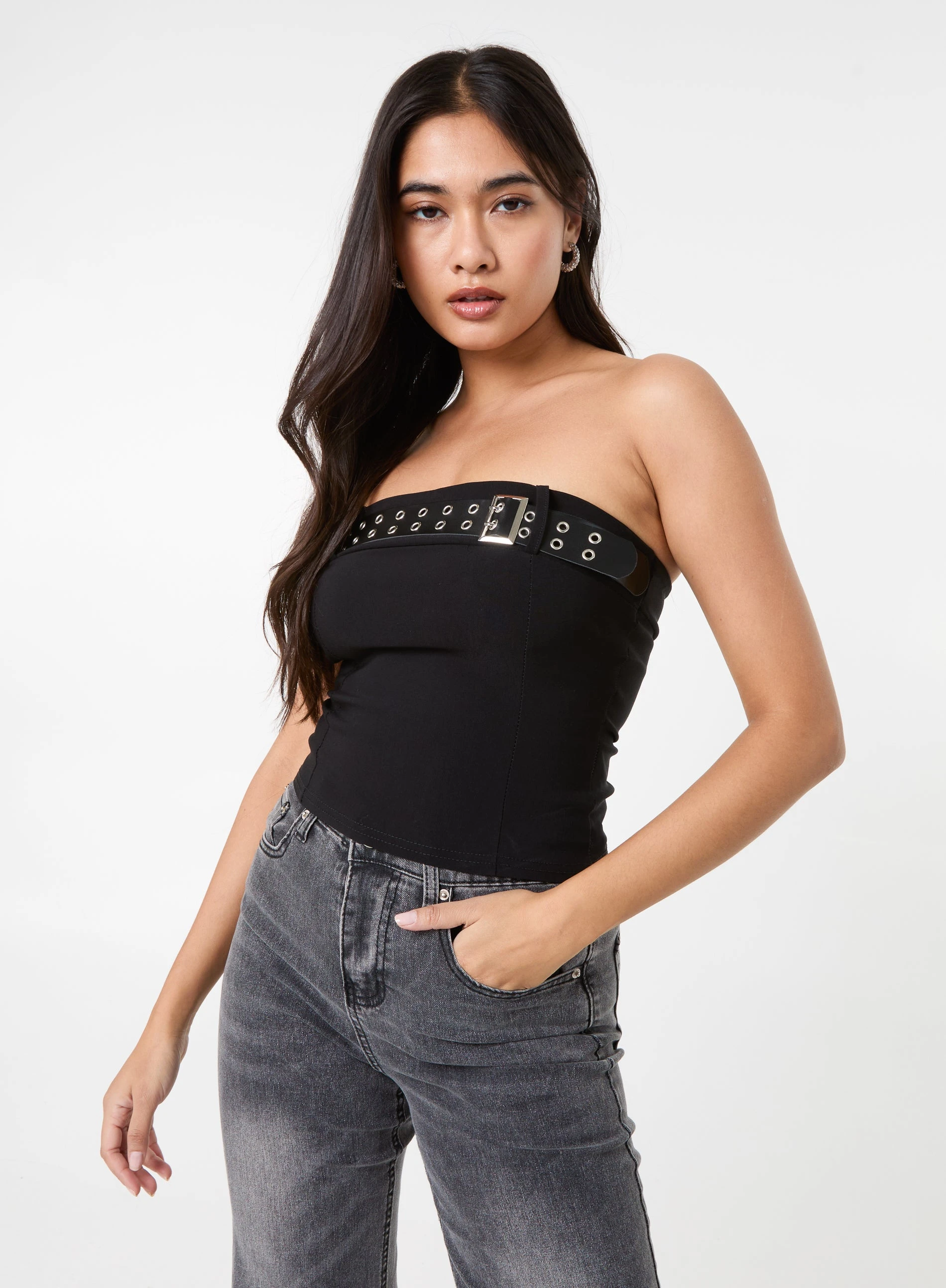 Belted Bandeau Top BLACK