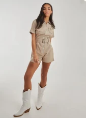 Belted Utility Playsuit  - S  - STONE