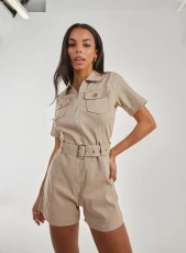 Belted Utility Playsuit  - S  - STONE