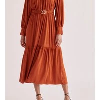 Belted v-neck dress