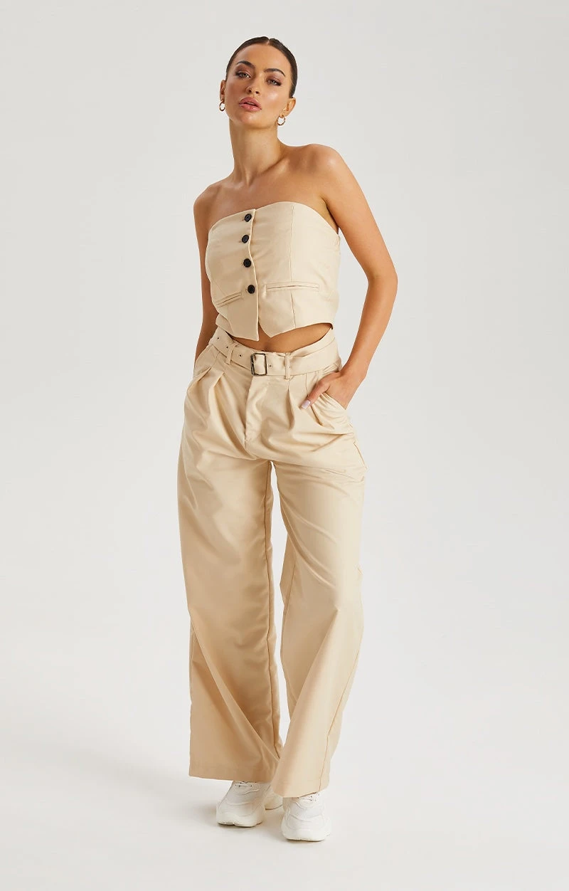 Belted Wide Leg Tailored Trouser Stone /