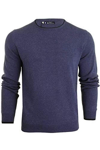 Ben-Sherman Mens Crew Neck Tipped Cotton Knit Jumper 48585 - Denim Ink Blue