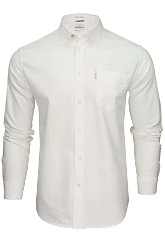 Ben-Sherman Mens Long Sleeve Button Down Classic Cotton Oxford Shirt 48578 - White