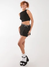 Bengaline Bow Detail Pleated Mini Skirt BLACK Bengaline Bow Detail Pleated Mini Skirt BLACK