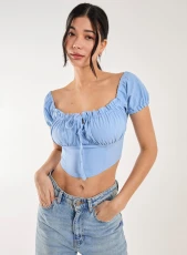 Bengaline Milkmaid Puff Sleeve Top BLUE Bengaline Milkmaid Puff Sleeve Top BLUE