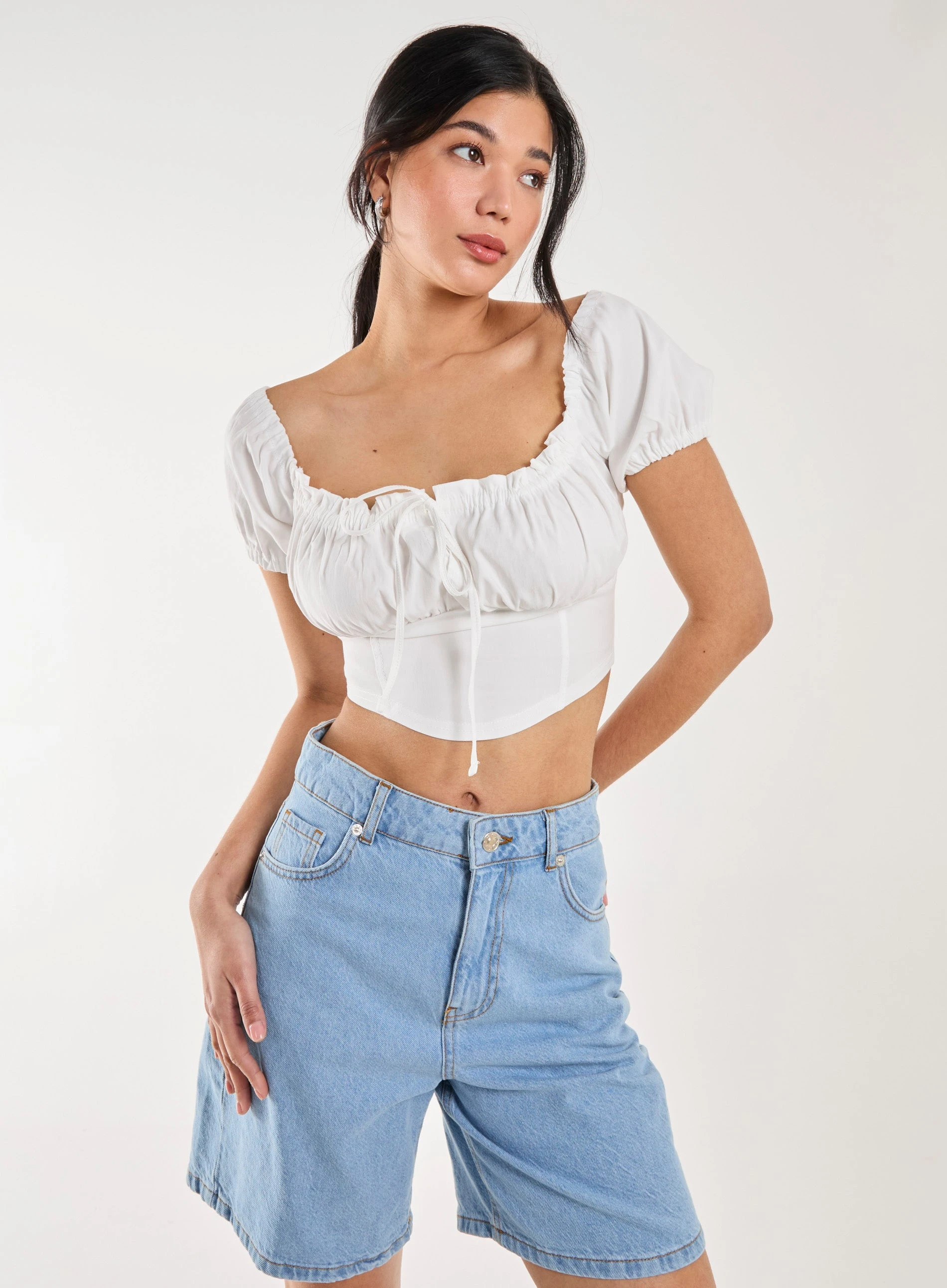 Bengaline Puff Sleeve Top IVORY