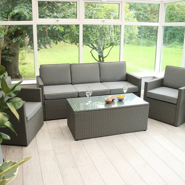 Berlin Grey Seater Sofa Armchairs & Table