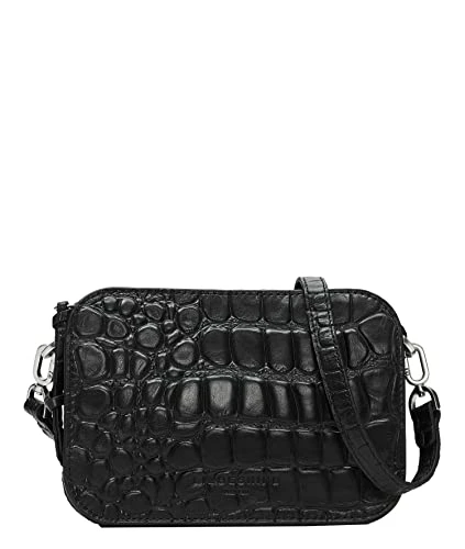 Berlin Women's Luka Crossbody Kroko Satchel Bag, Black, Small
