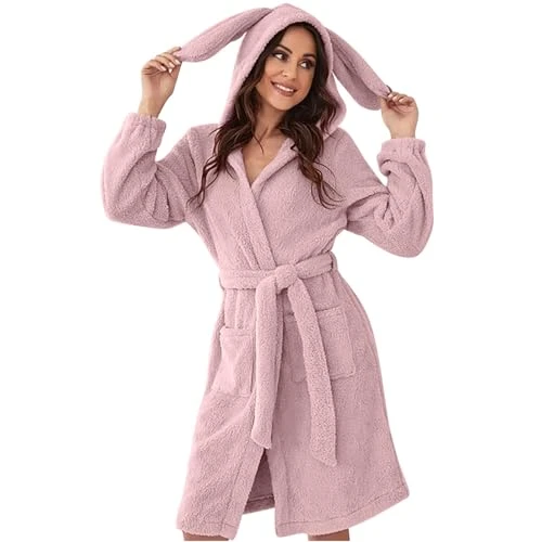 Best Clearance Deals Today Womens Soft Bathrobe Long Dressing Gown Super Fluffy Nightgown for Women Housecoat Loungewear Rabbit Ears Hooded Pyjamas Womens Clearance