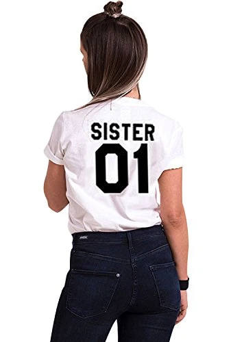 Best Friend Women T Shirt Sister 01 02 Print Short Sleeve Round Neck Tops Summer Loose Pullover T