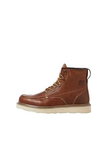 Bestseller A/S Men's Jfwaldgate Moc Leather Boot Sn Lace-up Ankle, Cognac, 7.5 UK