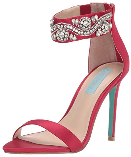 Betsey Johnson Women's SB-Brie Heeled Sandal, Red Satin, 8