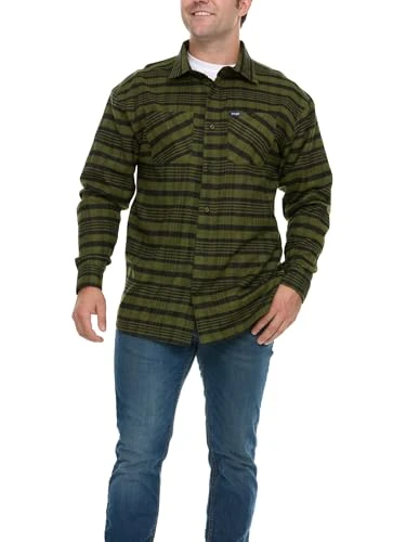 Big and Tall Flannel Shirt for Men – Mens Button Down Plaid Shirt, Olive/Black, 5X