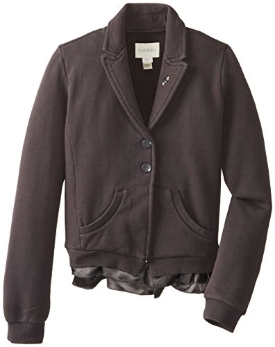 Big Girls' Sorre 2 Snap Blazer with Satin Ruffle Hem French Terry - Gray - 16 Years