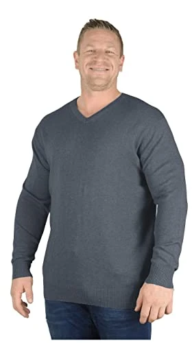 Big Mens Charcoal Grey Dens V-Neck Sweater Cotton Large Man Knitwear for Sizes 2XL 3XL 4XL 5XL 6XL 7