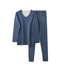 Big Promotion Lightning Deals Mens Suits Long Sleeve Double Velvet Deep V Neck Pullover Tops Solid Color Printed Blouse with Long Leg Trousers Autumn Warm Casual Suit for O Under 5 Pounds Clearance