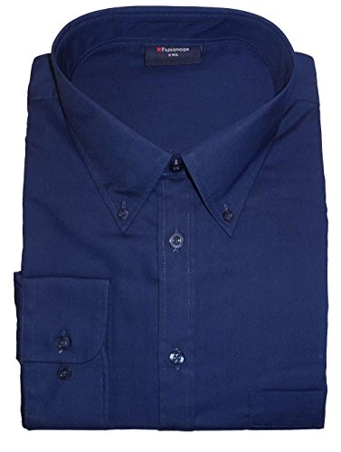 Big Size Mens Cotton Rich Long Sleeve Plain Shirt (150) in Navy in 4XL