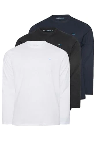 Big & Tall 3 Pack Black & White Long Sleeve T-Shirts - Men's - M to 8XL