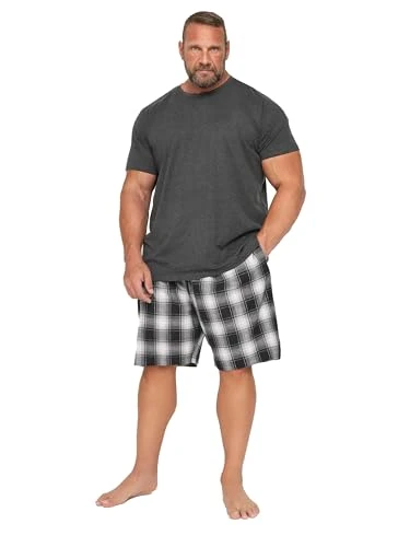 Big & Tall Black Checked Shorts And T-Shirt Pyjama Set - Men's - M to 8XL