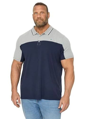 Big & Tall Blue & Grey Cut & Sew Jersey Polo Shirt - Men's - M to 8XL