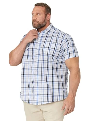 Big & Tall Blue & Grey Short Sleeve Checked Shirt - Men's - M to 8XL