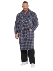Big & Tall Check Print Dressing Gown - Men's - Plus Size Curve Big & Tall Check Print Dressing Gown - Men's - Plus Size Curve
